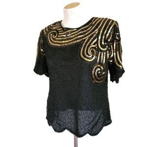 Vintage Stenay beaded sequin silk blouse top